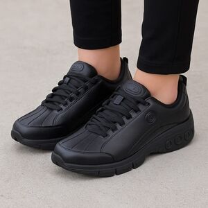 Therafit Kathy Black Leather Athletic Shoes Size 7W Slip Resistant